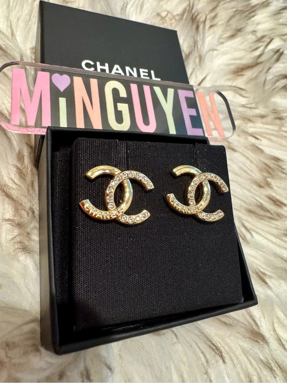 CHANEL 25A Gold Crystal CC Logo Earrings